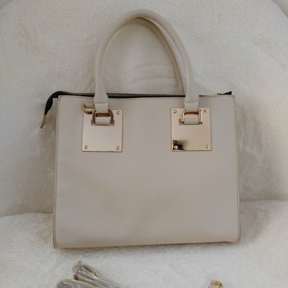 Danier Leather Cream Leather Satchel Crossbody Bag